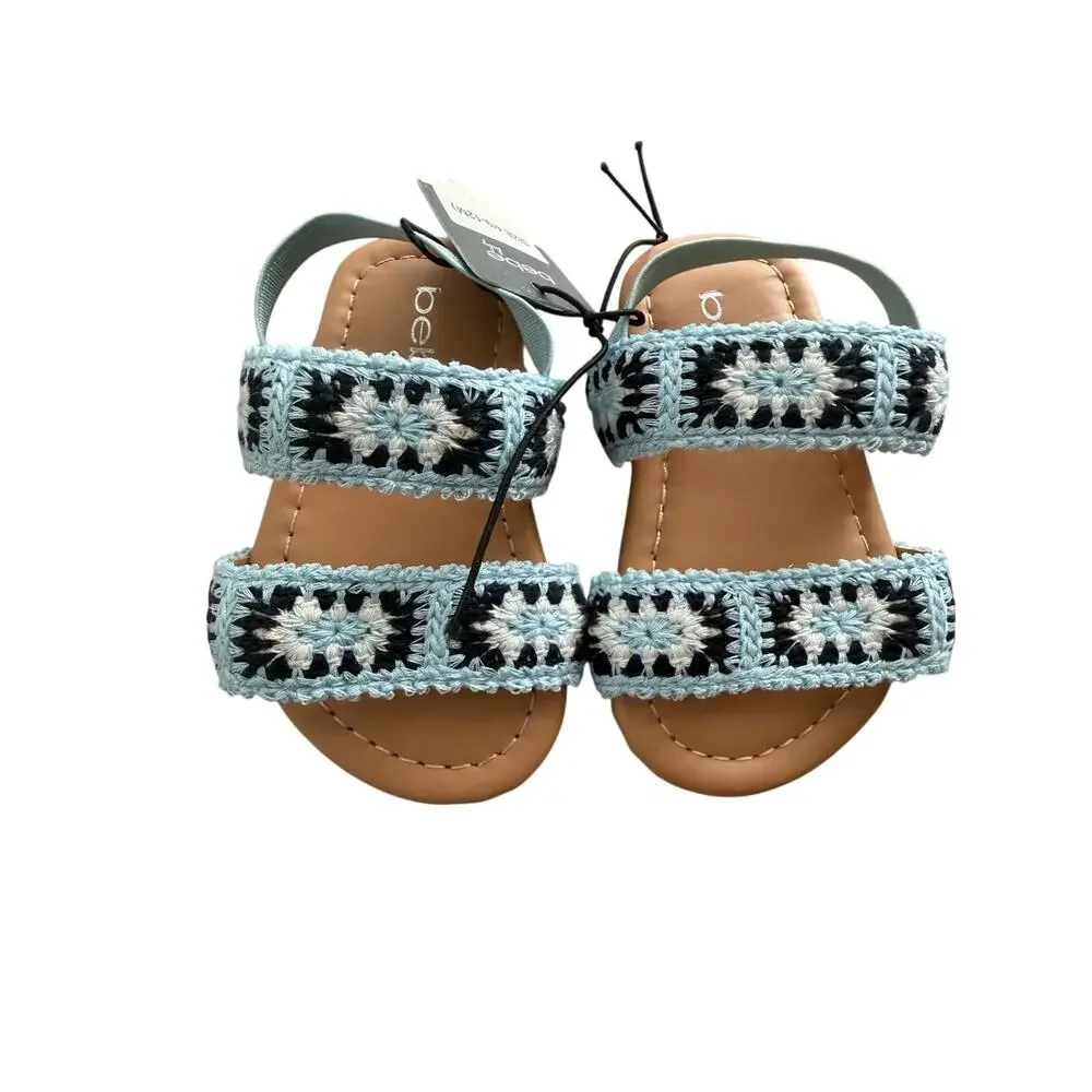 NWT Bebe Baby Girls Blue Crochet Knit Strappy Sandals Size 4 9-12 Months